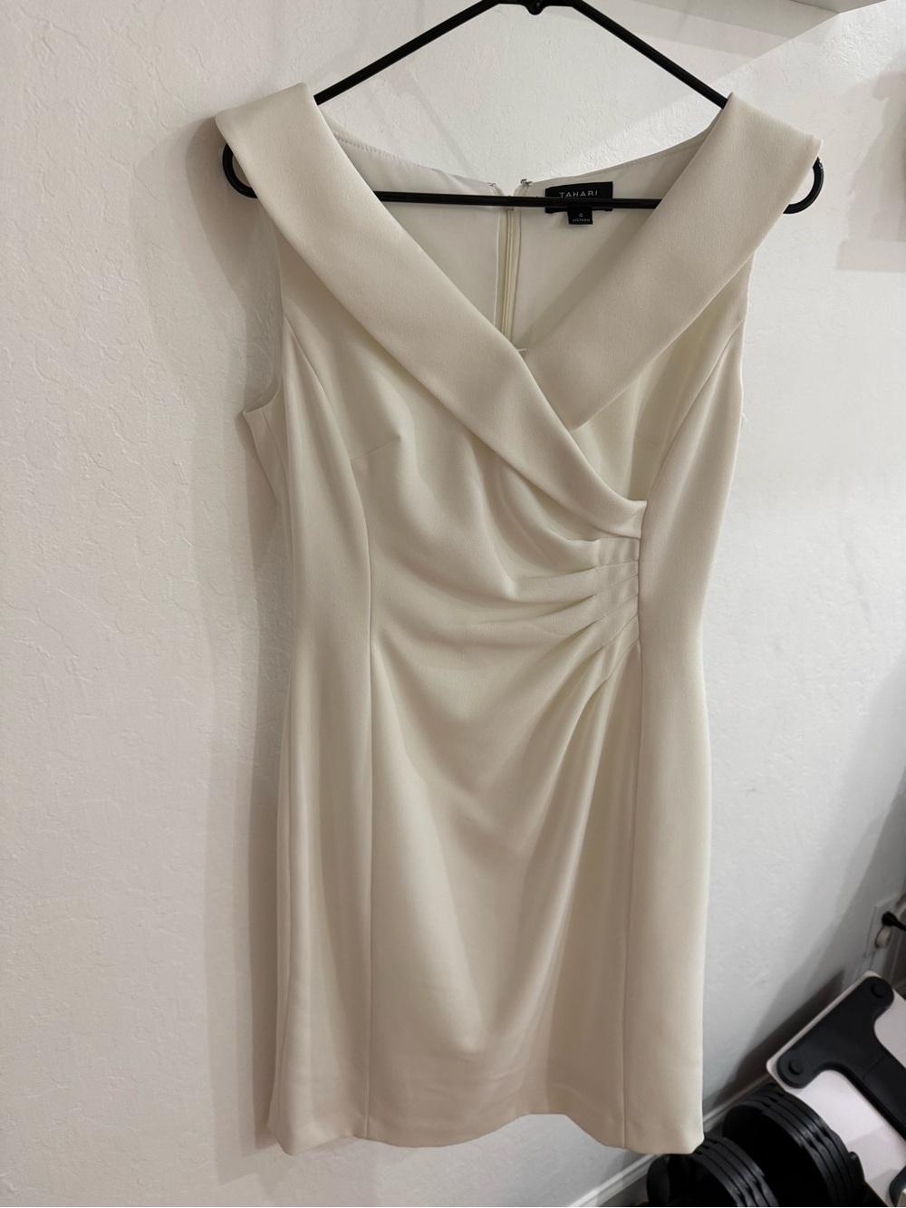 Tahari Cream Draped V-Neck Midi Dress